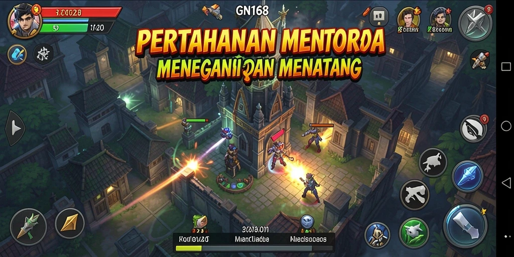 Screenshot gameplay GN168 menampilkan aksi pertahanan yang mendebarkan di Tower Defense.