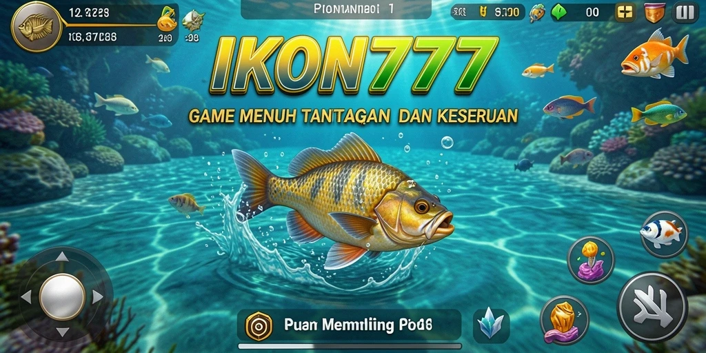 Tampilan seru gameplay IKON777 dengan memancing di laut luas.