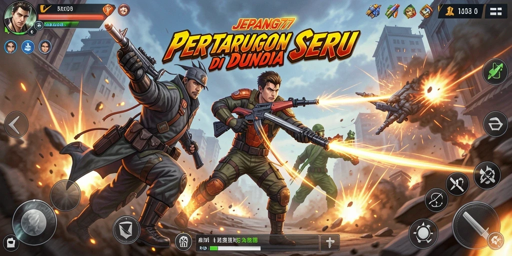 Screenshot gameplay JEPANG77 menampilkan aksi pertarungan yang mendebarkan.