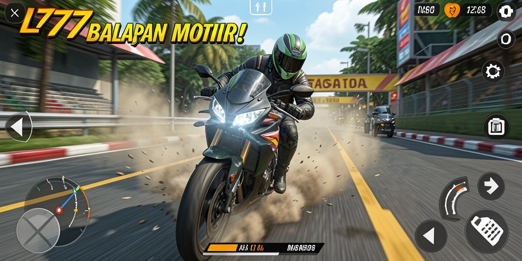 Tampilan gameplay menegangkan dalam balapan motor L777.